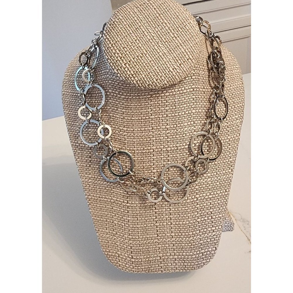 Chico's Silver Tone Necklace Connected Circle Metal Chains - Picture 1 of 7
